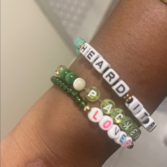 Packers Green and White Beaded Bracelets 3 piece Set - Picture 2 of 5